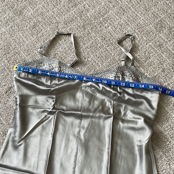 EXPRESS Silk Silver Tank with Sequins, Spaghetti Straps, Silvery Tank Top - Picture 11 of 13